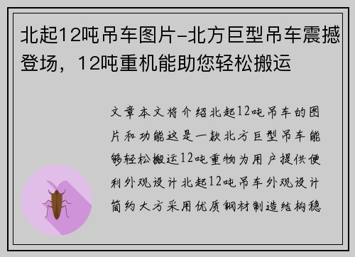 北起12吨吊车图片-北方巨型吊车震撼登场，12吨重机能助您轻松搬运