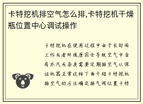 卡特挖机排空气怎么排,卡特挖机干燥瓶位置中心调试操作